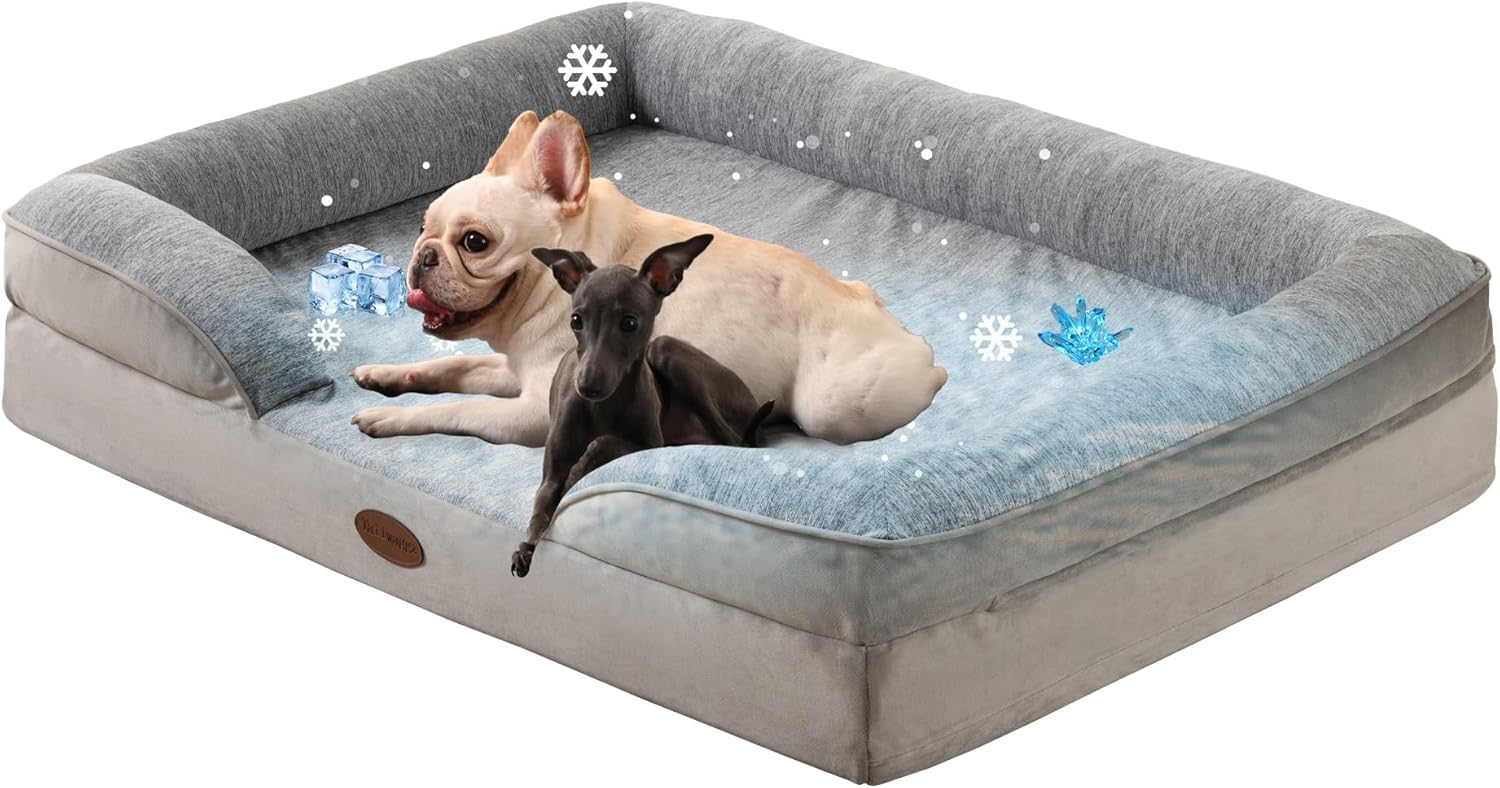 Tailwaggz Cama refrescante para cães e gatos grandes, sofá-cama ortopédica impermeável para cães, sofá-cama de espuma de suporte para animais de estimação com capa removível lavável, forro impermeável
