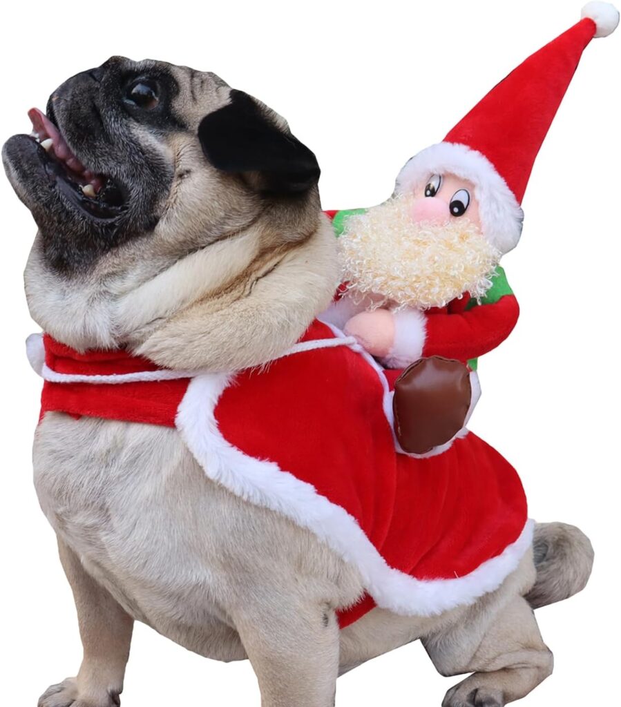BAMY Fantasia de Papai Noel para equitação de cachorro, roupas de caubói para animais de estimação, roupas engraçadas para festas de Natal (C (circunferência do peito 59-68 cm))